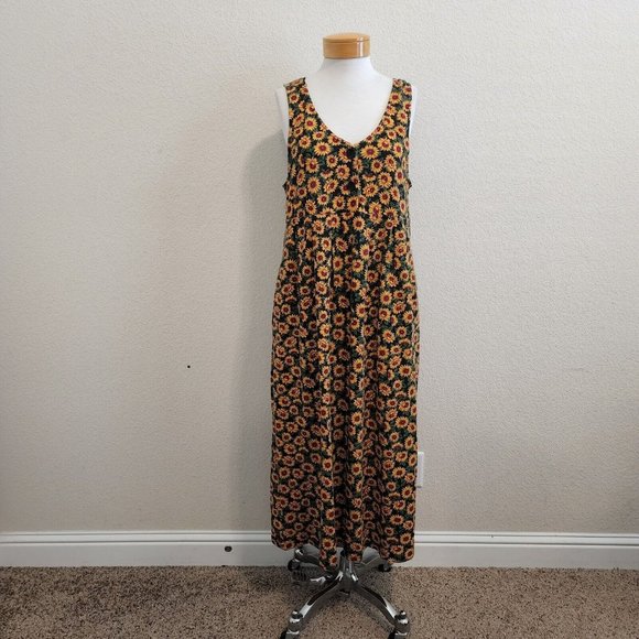 Vintage Steven Ross Naturally Cottage Core Sunflower V Neck Maxi Dress - Picture 2 of 11